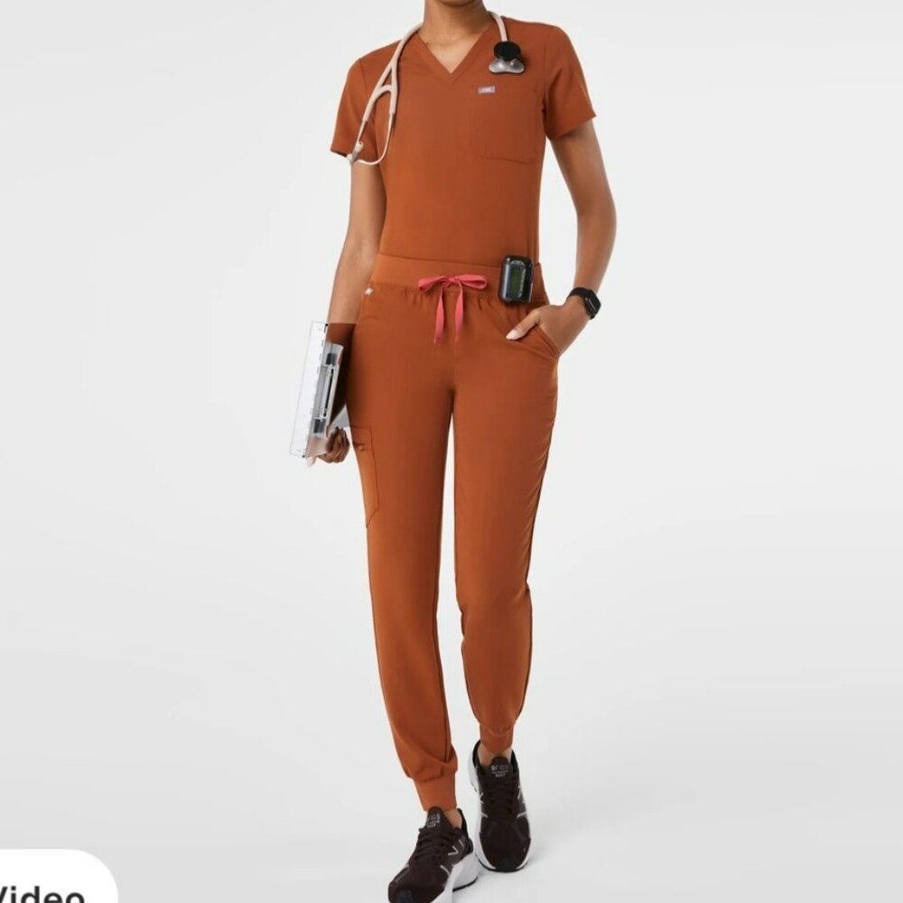 Figs Women's Rust Track Jogger Pants with Contrast Drawstring